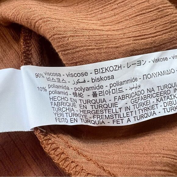 ZARA Terracotta Brown Ruched Midi Cut Out Tie Back Dress Size M NWT Rust - Picture 9 of 12